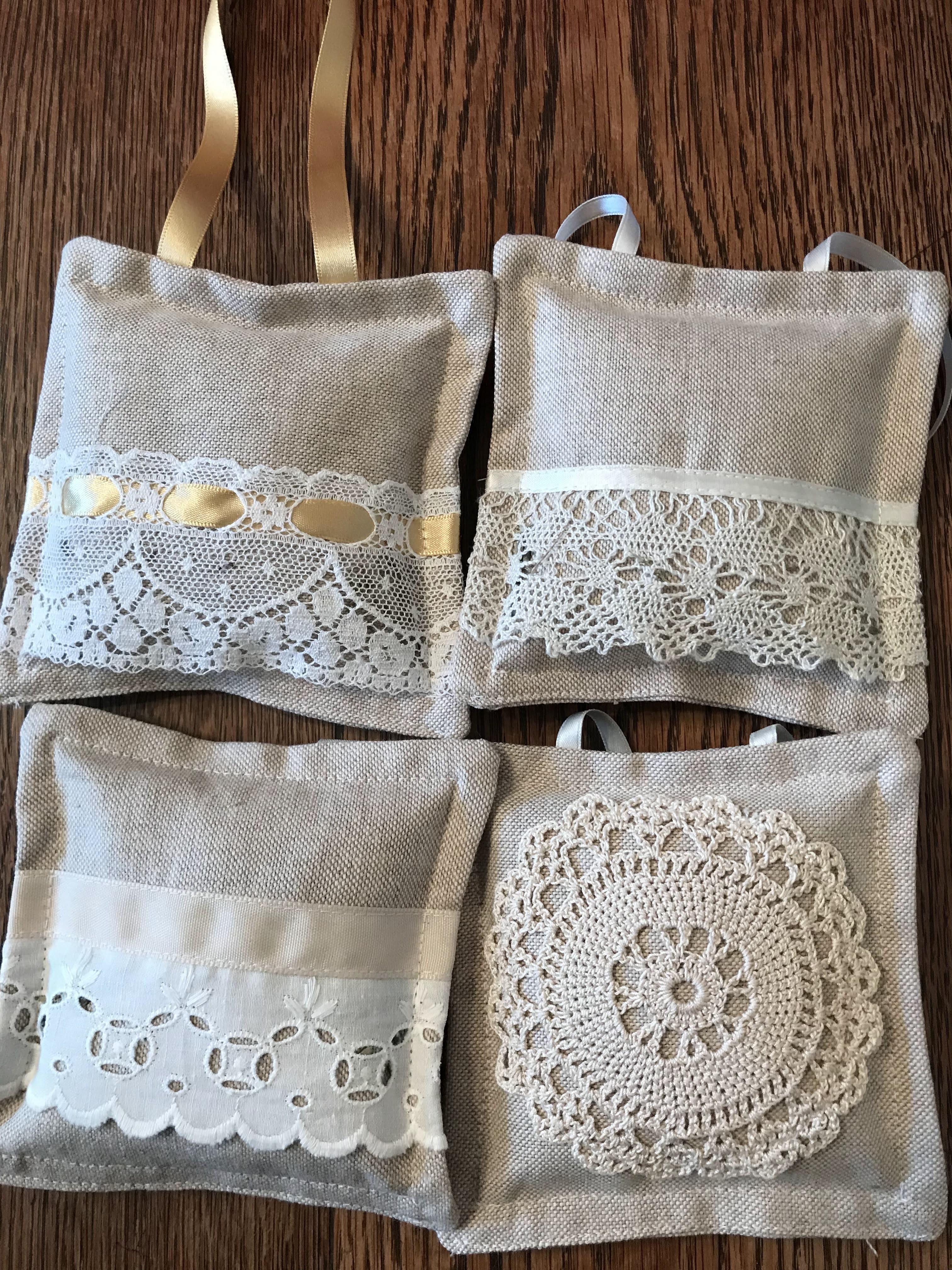 Lavender Bag - lace and cream ribbon